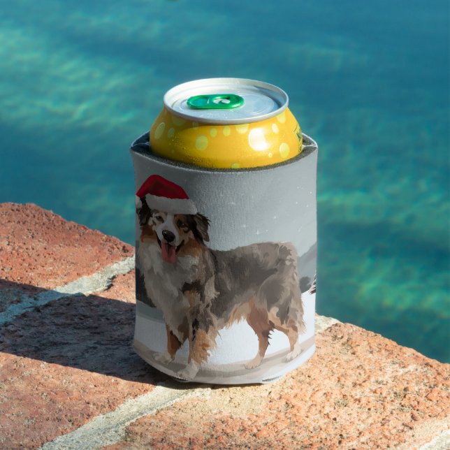 Australian Shepherd Dog in Snow Christmas  Can Cooler (In Situ Pool)