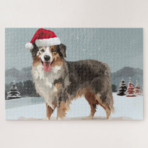 Australian Shepherd Dog in Snow Christmas  Jigsaw Puzzle
