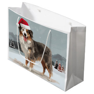 Australian Shepherd Dog in Snow Christmas  Large Gift Bag