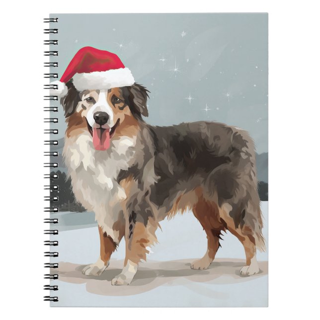 Australian Shepherd Dog in Snow Christmas  Notebook (Front)