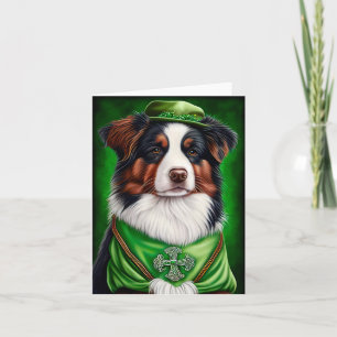 Australian Shepherd dog in St. Patrick's Day Dress Card
