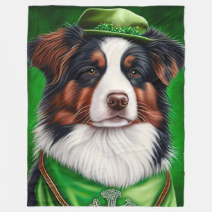 Australian Shepherd dog in St. Patrick's Day Dress Fleece Blanket