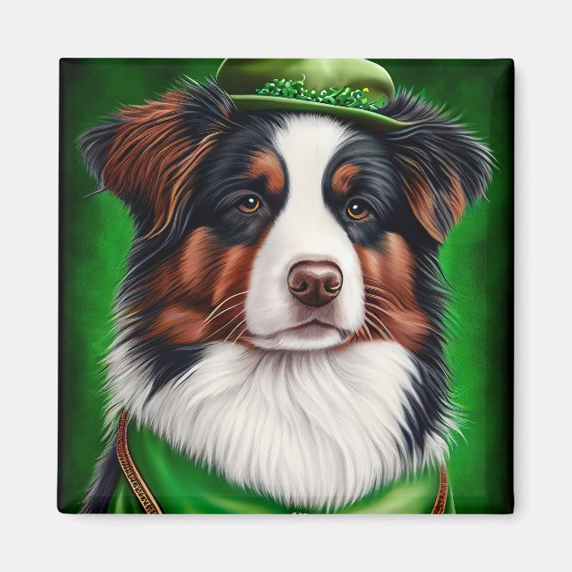 Australian Shepherd dog in St. Patrick's Day Dress Magnet (Front)
