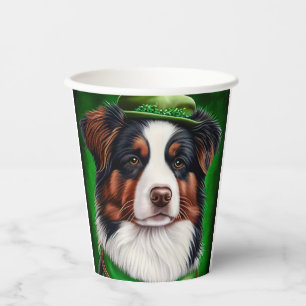 Australian Shepherd dog in St. Patrick's Day Dress Paper Cups