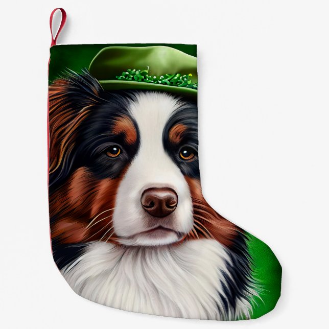 Australian Shepherd dog in St. Patrick's Day Dress Small Christmas Stocking (Front)
