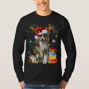 Australian Shepherd Dog Lights Santa Hat Sweater C