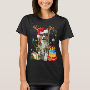 Australian Shepherd Dog Lights Santa Hat Sweater C