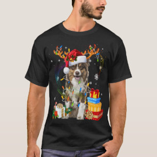 Australian Shepherd Dog Lights Santa Hat Sweater C