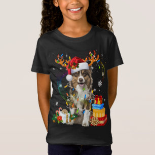 Australian Shepherd Dog Lights Santa Hat Sweater C