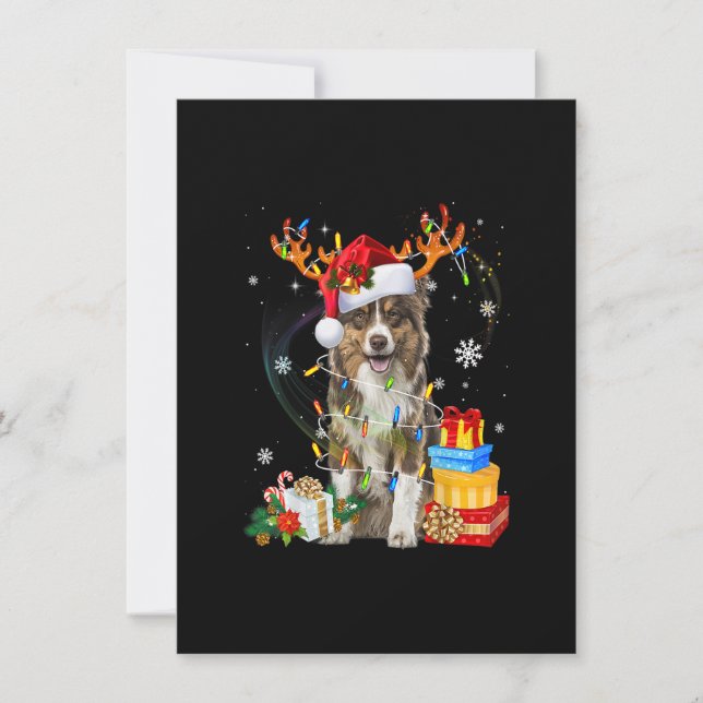 Australian Shepherd Dog Lights Santa Hat Sweater C Invitation (Front)