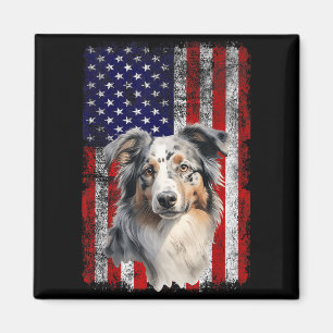 Australian Shepherd Dog Lover Flag 4th of July Magnet