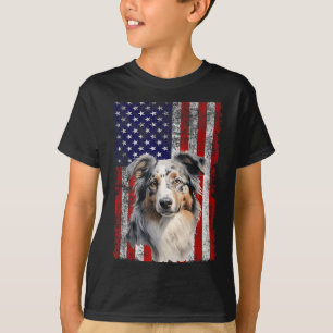 Australian Shepherd Dog Lover Flag 4th of July T-Shirt
