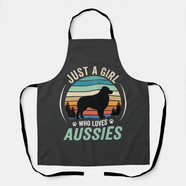 Australian Shepherd Dog Lover Retro Sunset Aussies Apron (Front)