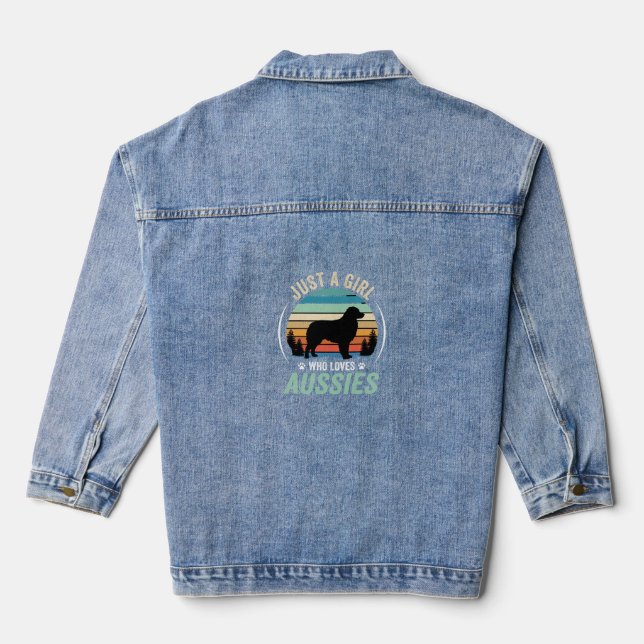 Australian Shepherd Dog Lover Retro Sunset Aussies Denim Jacket (Back)