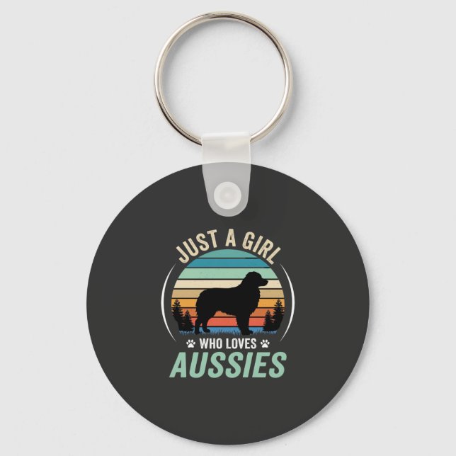 Australian Shepherd Dog Lover Retro Sunset Aussies Key Ring (Front)
