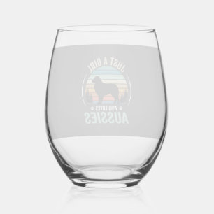 Australian Shepherd Dog Lover Retro Sunset Aussies Stemless Wine Glass