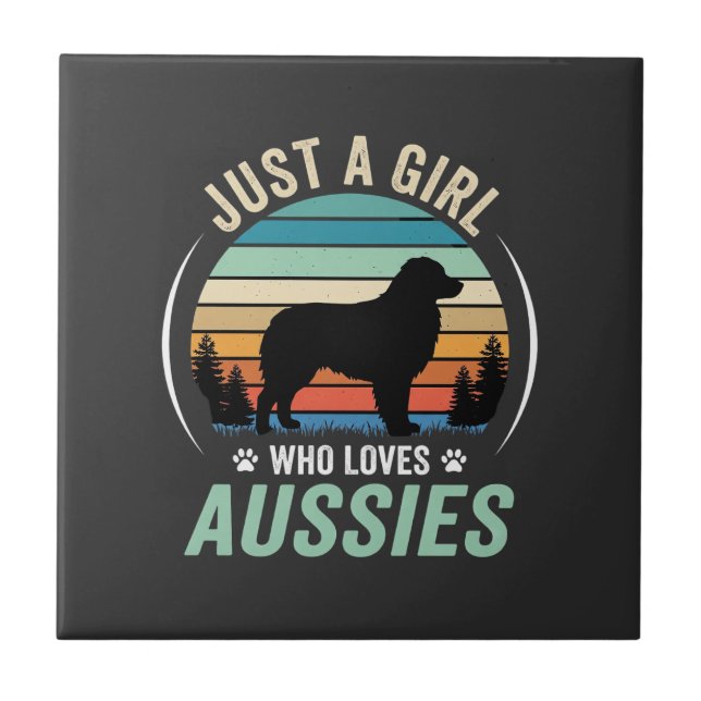 Australian Shepherd Dog Lover Retro Sunset Aussies Tile (Front)