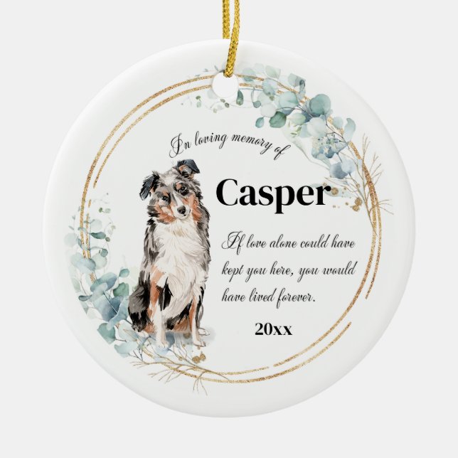Australian Shepherd Dog Memorial Ceramic Tree Decoration (Front)