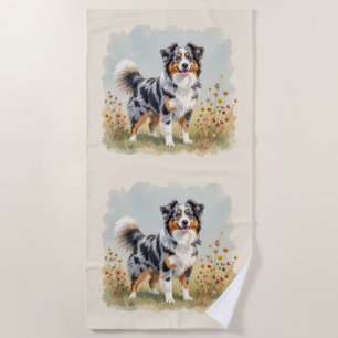 Australian Shepherd Dog Merle Long Tail Beach Towel