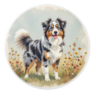 Australian Shepherd Dog Merle Long Tail Ceramic Knob