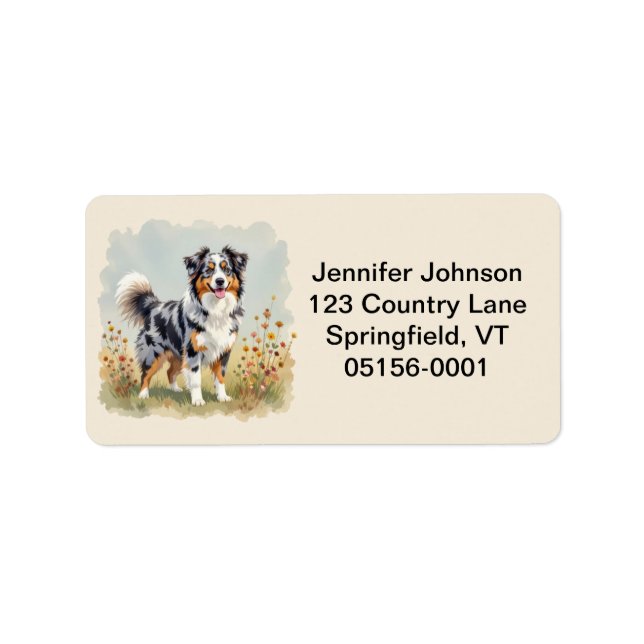 Australian Shepherd Dog Merle Long Tail Label (Front)