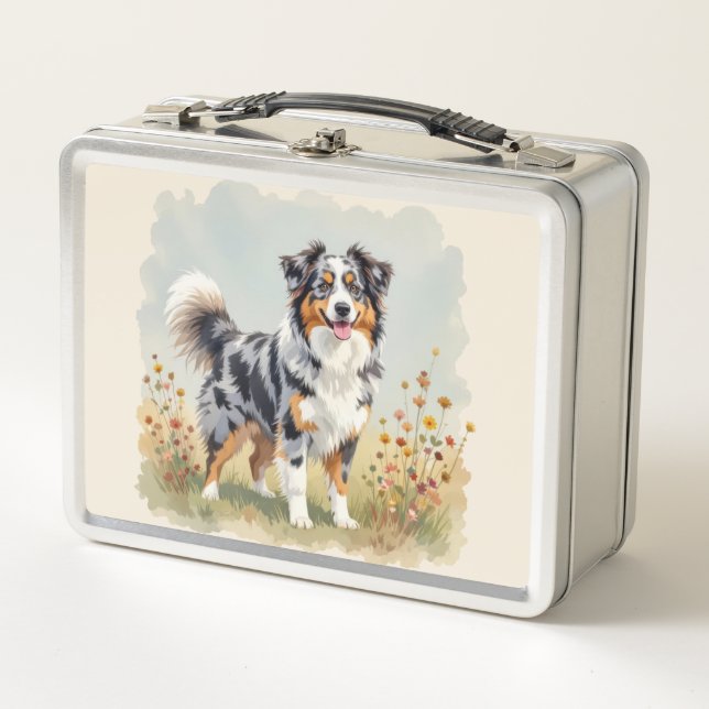 Australian Shepherd Dog Merle Long Tail Metal Lunch Box (Front)