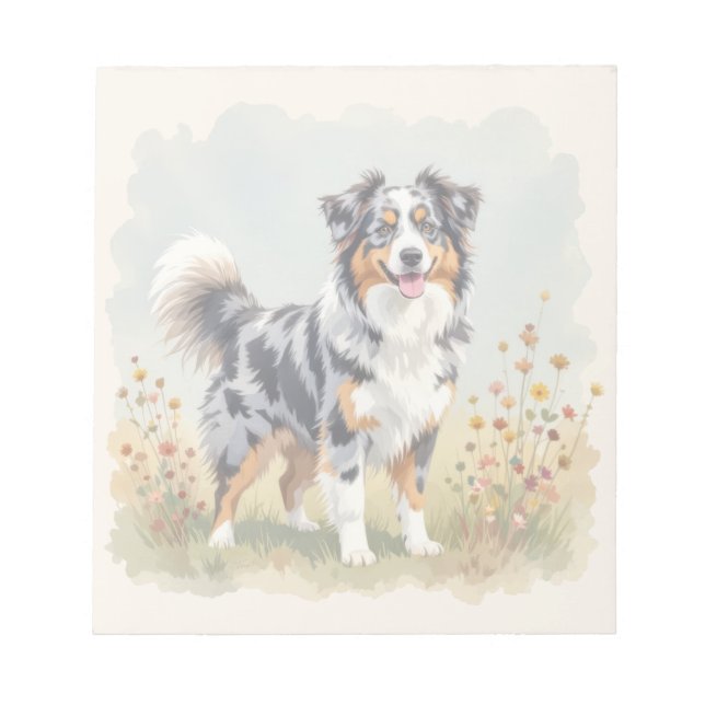 Australian Shepherd Dog Merle Long Tail Notepad (Front)