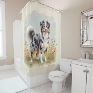 Australian Shepherd Dog Merle Long Tail Shower Curtain