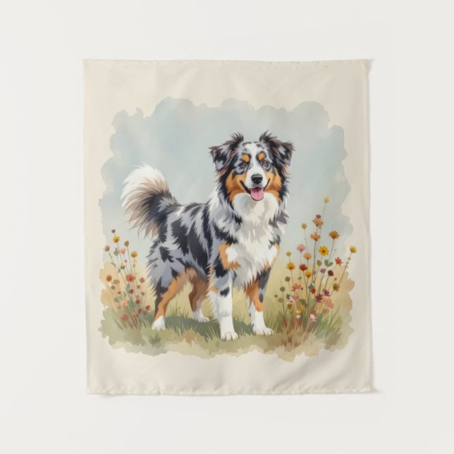 Australian Shepherd Dog Merle Long Tail Tapestry (Front)