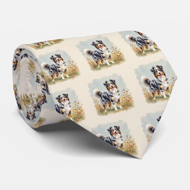 Australian Shepherd Dog Merle Long Tail Tie (Rolled)