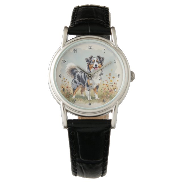 Australian Shepherd Dog Merle Long Tail Watch (Front)