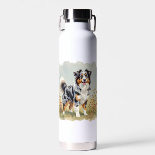 Australian Shepherd Dog Merle Long Tail Water Bottle