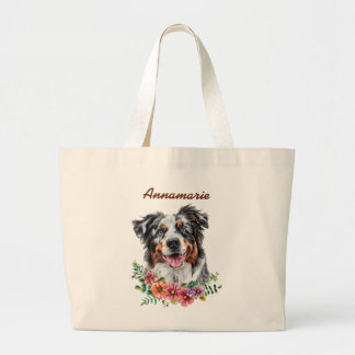 Australian Shepherd Dog Mum Birthday Custom Name Large Tote Bag