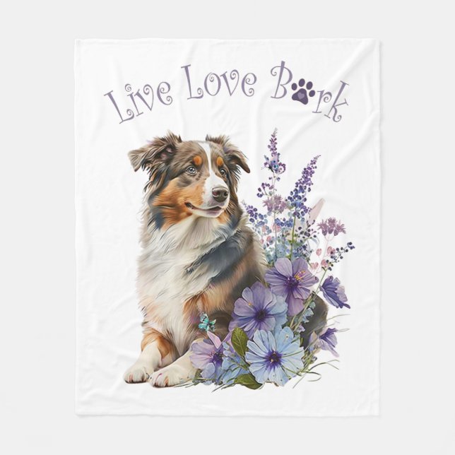 Australian Shepherd Dog Mum Floral Fleece Blanket (Front)