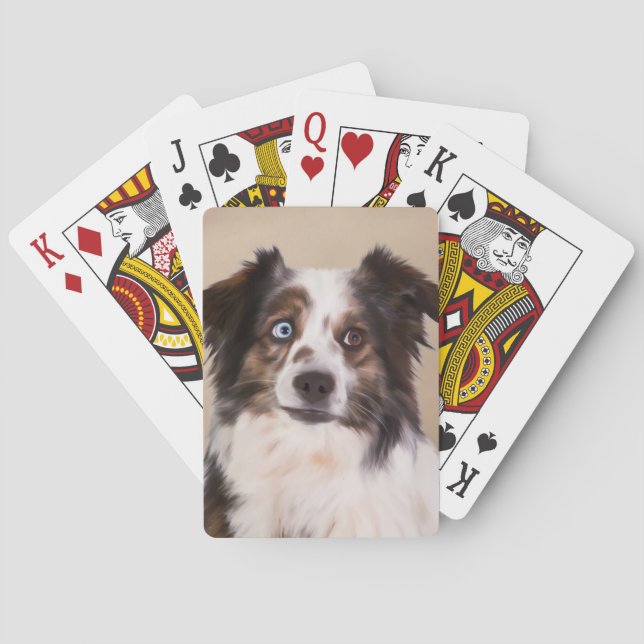 Australian Shepherd Dog Oil Painting Art Playing Cards (Back)
