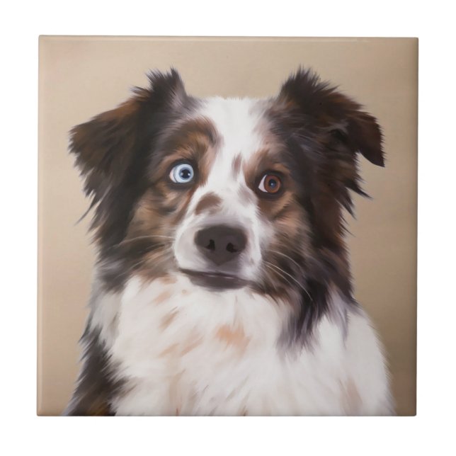 Australian Shepherd Dog Oil Painting Art Tile (Front)