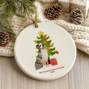 Australian Shepherd Dog Personalised Christmas Ceramic Tree Decoration