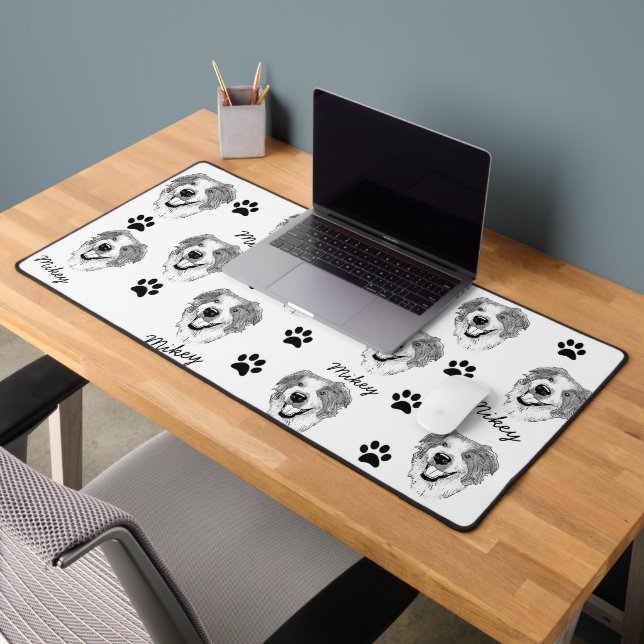 Australian Shepherd Dog Personalised Hand Drawing Desk Mat (Office 2)