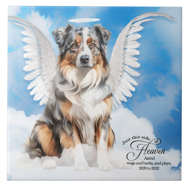 Australian Shepherd Dog Personalised Pet Memorial Tile (Front)