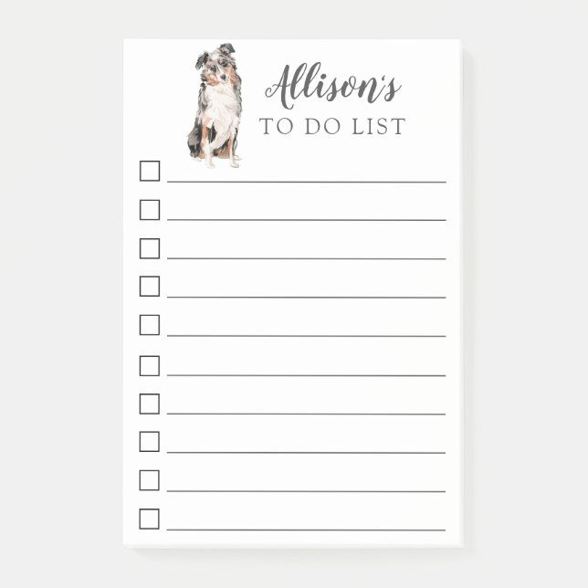 Australian Shepherd Dog Personalised To Do List Post-it Notes (Front)