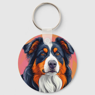 Australian Shepherd Dog Portrait Daily Accent Key Ring
