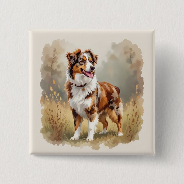 Australian Shepherd Dog Red Merle Aussie 15 Cm Square Badge (Front)