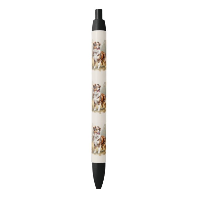 Australian Shepherd Dog Red Merle Aussie Black Ink Pen (Front Vertical)