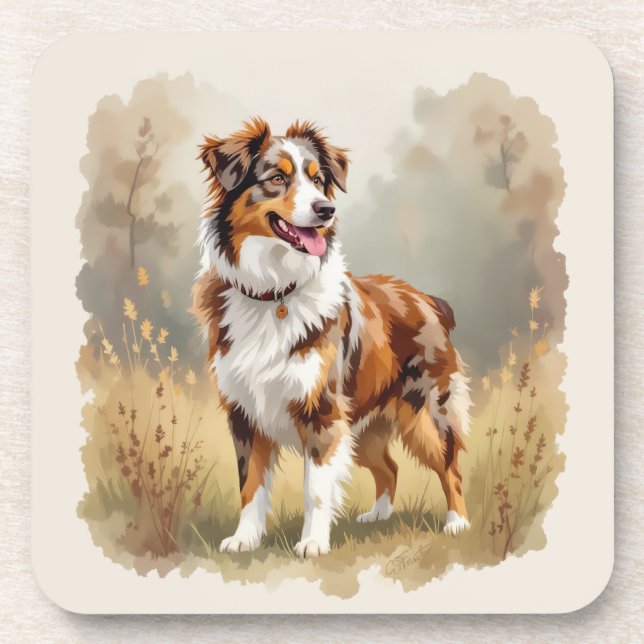 Australian Shepherd Dog Red Merle Aussie Coaster (Front)