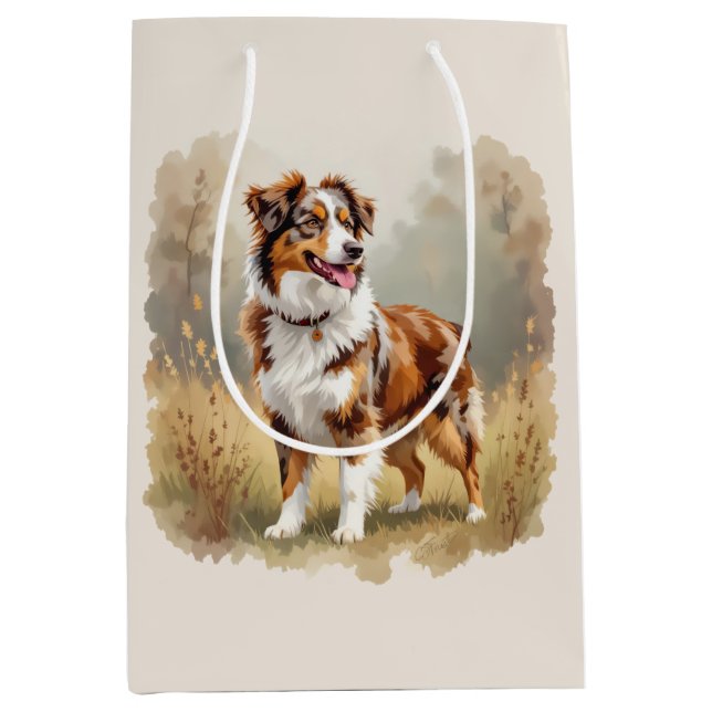 Australian Shepherd Dog Red Merle Aussie Medium Gift Bag (Front)