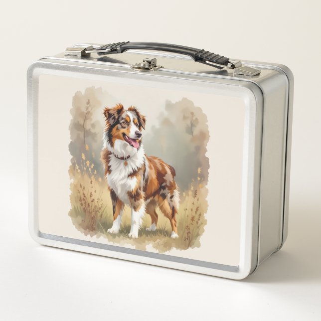 Australian Shepherd Dog Red Merle Aussie Metal Lunch Box (Front)