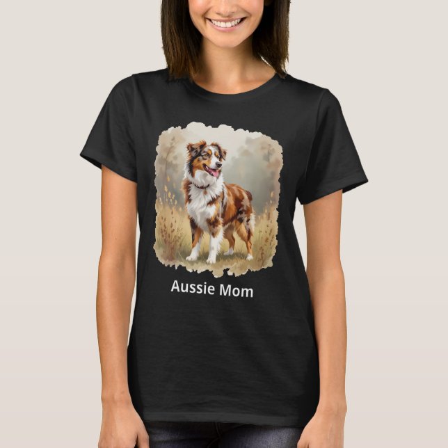 Australian Shepherd Dog Red Merle Aussie Mum T-Shirt (Front)
