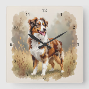 Australian Shepherd Dog Red Merle Aussie Square Wall Clock