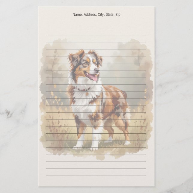 Australian Shepherd Dog Red Merle Aussie Stationery (Front)