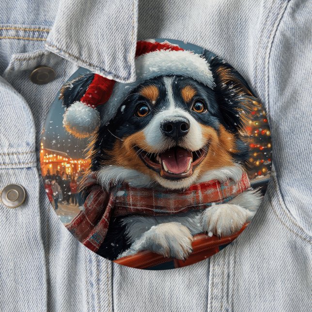 Australian Shepherd Dog Roller Coaster Christmas 6 Cm Round Badge (In Situ)